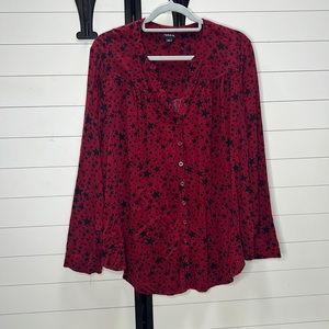 Torrid button up long sleeve shirt red with black stars Size 1